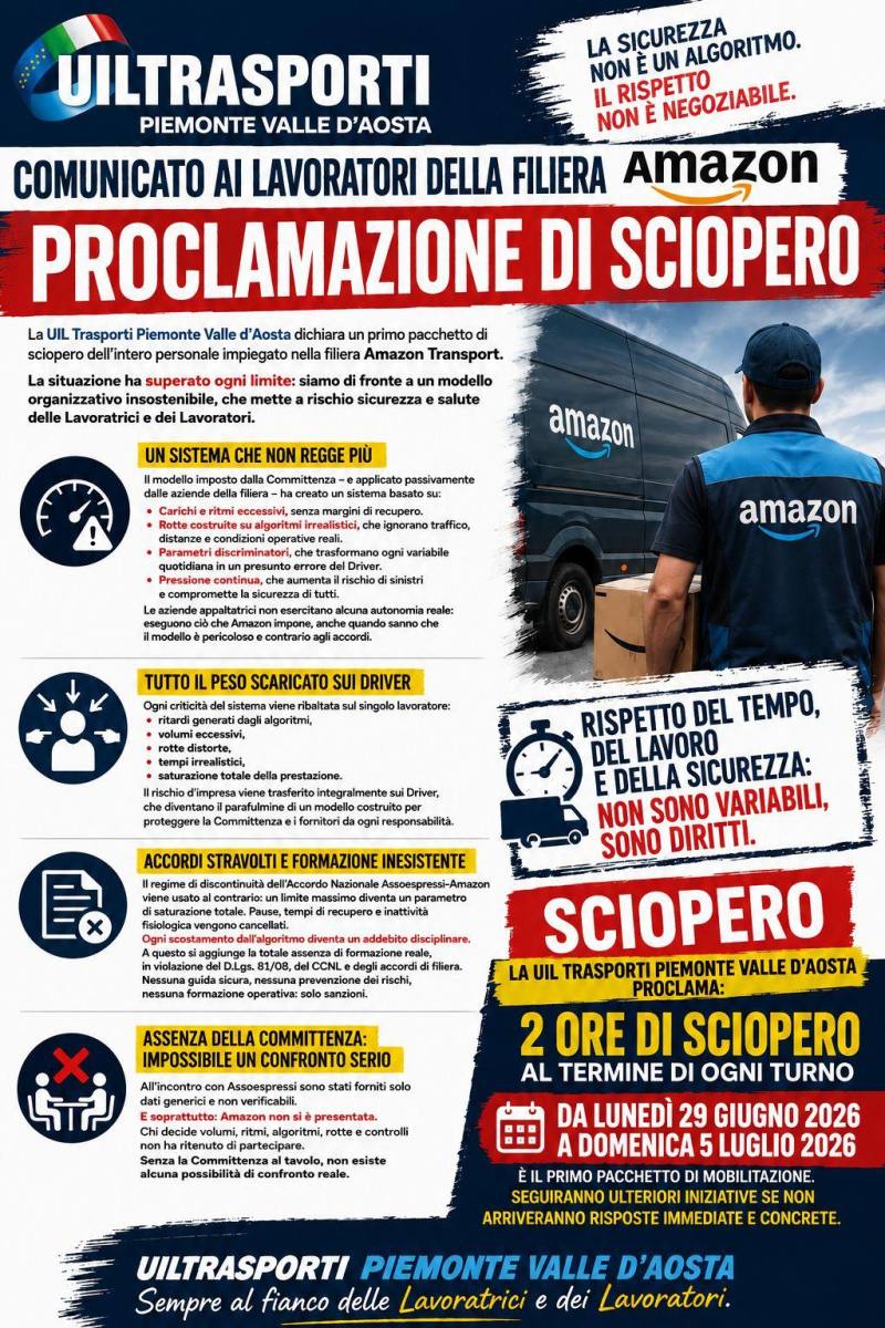 La sicurezza non è un algoritmo: sciopero dei lavoratori della filiera Amazon