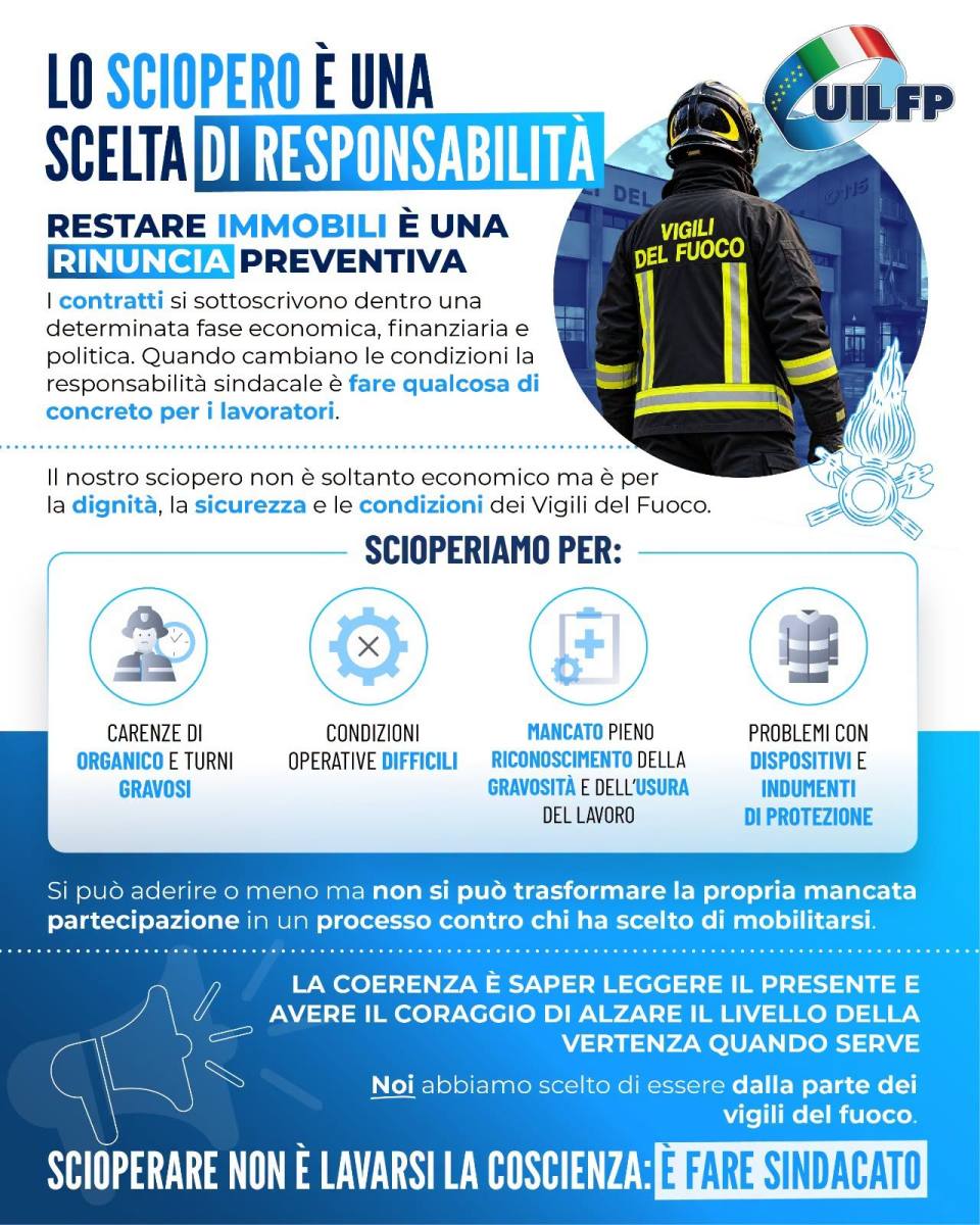 UILFP: sabato 12 settembre, sciopero nazionale dei Vigili del Fuoco