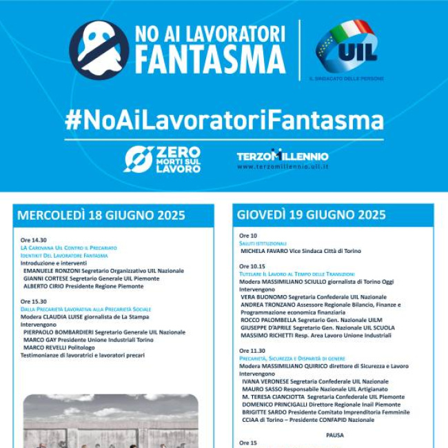 IL 18 E 19 GIUGNO FA TAPPA A TORINO LA CAROVANA UIL CONTRO IL PRECARIATO E IL LAVORO POVERO