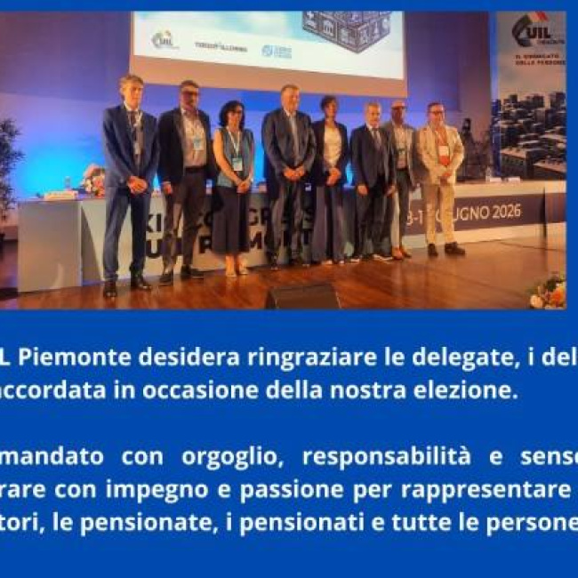 XIII Congresso UIL Piemonte: Ringraziamento per elezione