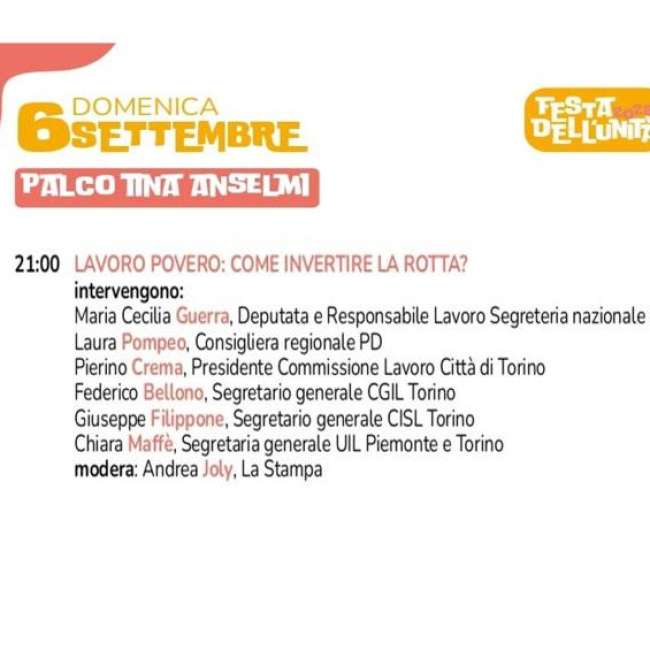 LA UIL PIEMONTE PARTECIPA AGLI INCONTRI DELLA FESTA DELL'UNITA' DI TORINO 